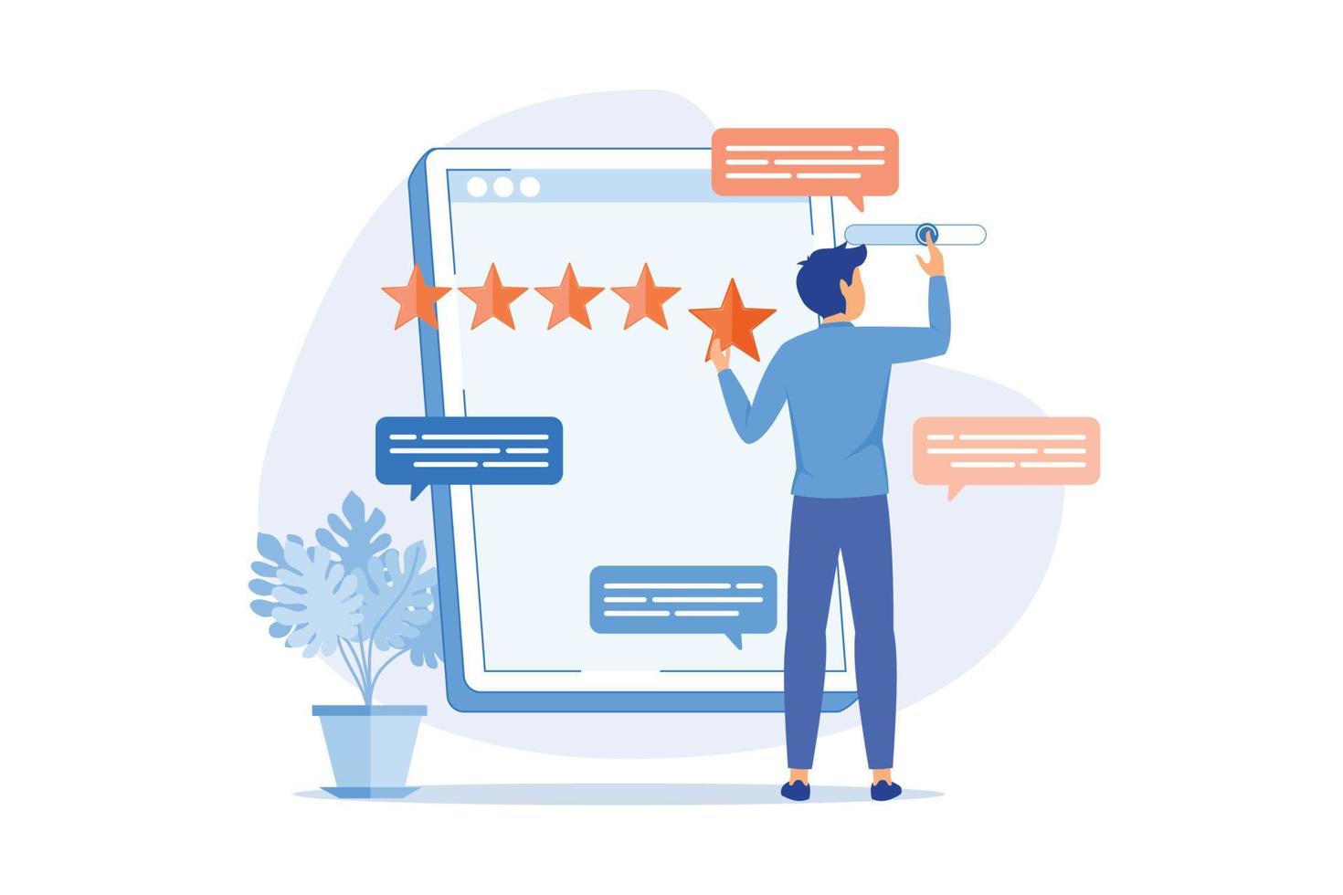 User feedback and website rating Customer feedback, review website, non commercial product evaluation, rating service, sharing experience flat design modern illustration vector