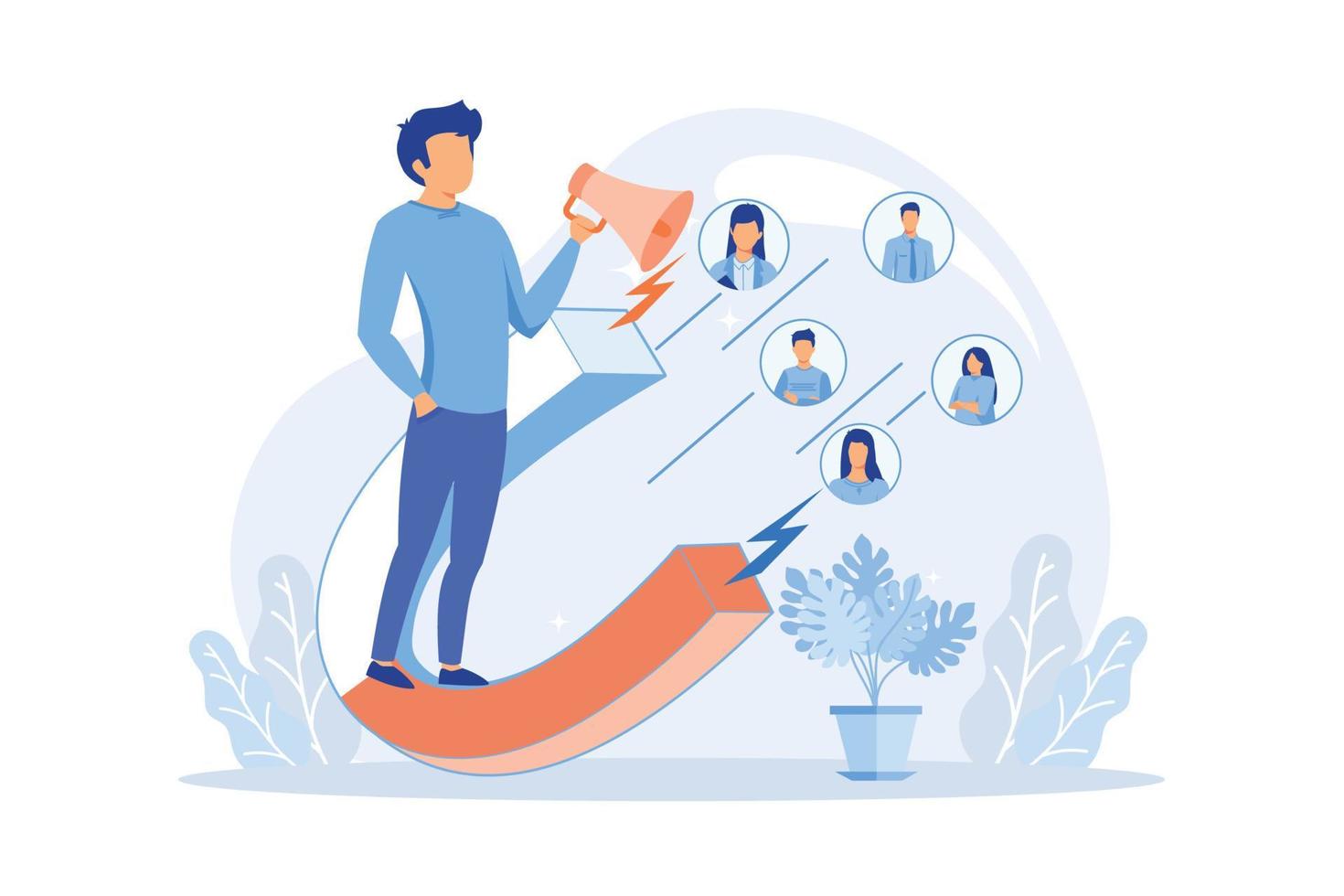 Find leads Generate sales leads, digital marketing strategy, build brand awareness, find new customer, content creation, sales funnel flat design modern illustration vector
