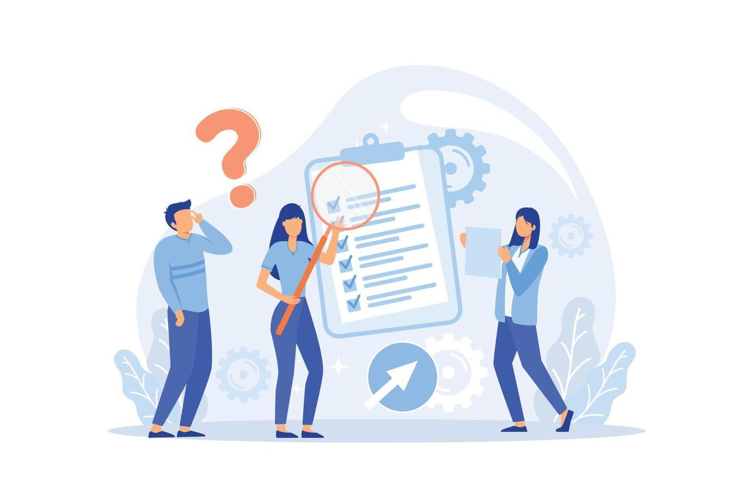 Office Work, Recruitment, HR Service Concept. HR Manager Interviewing Female Worker, Checking Resume Of Candidates, Hiring Right Employees For Company. flat design modern illustration vector