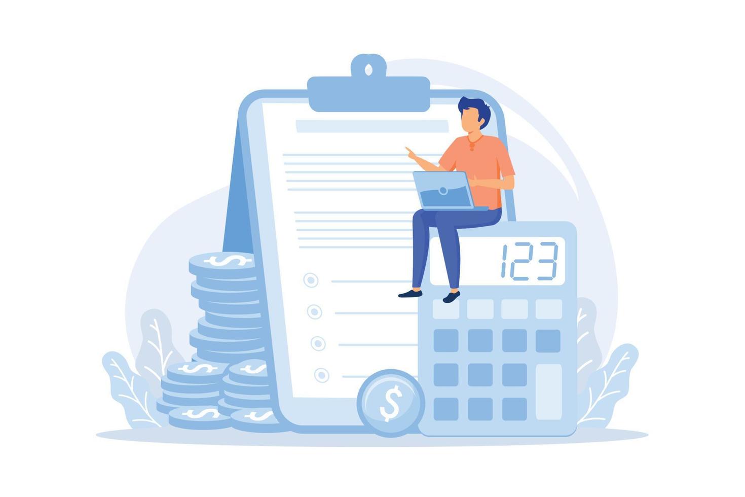Net income calculating Salary calculation, net income formula, take home pay, corporate accounting, calculating earnings, profit estimation flat design modern illustration vector