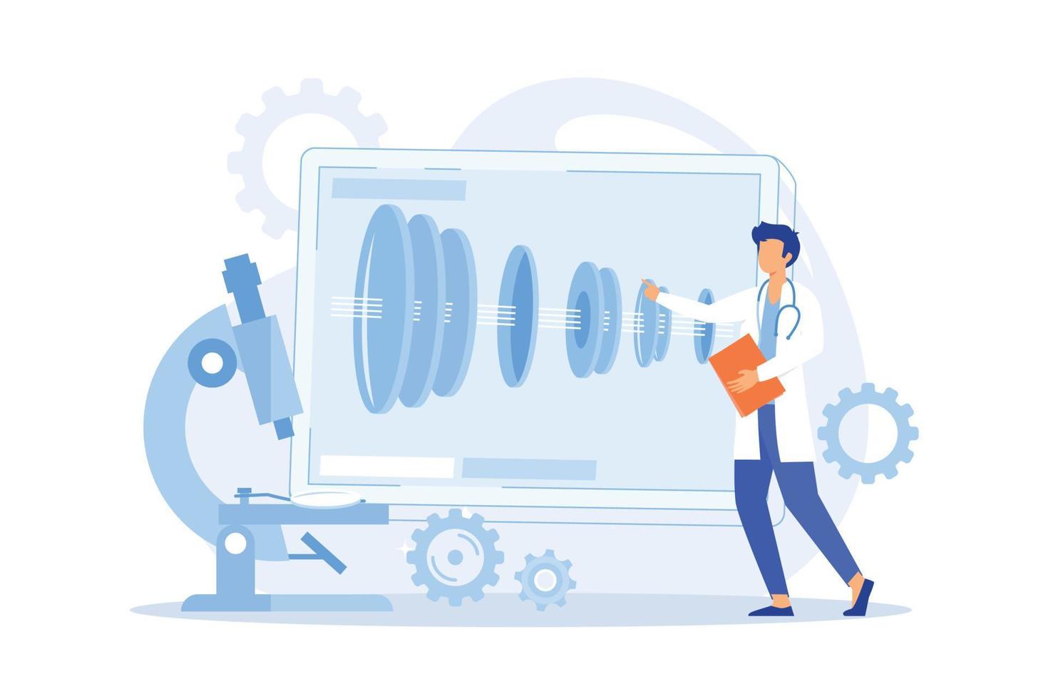 Optical technology Photonics research, quantum computing, data transmition, fiber optic cable network, microscope and telescope development flat design modern illustration vector