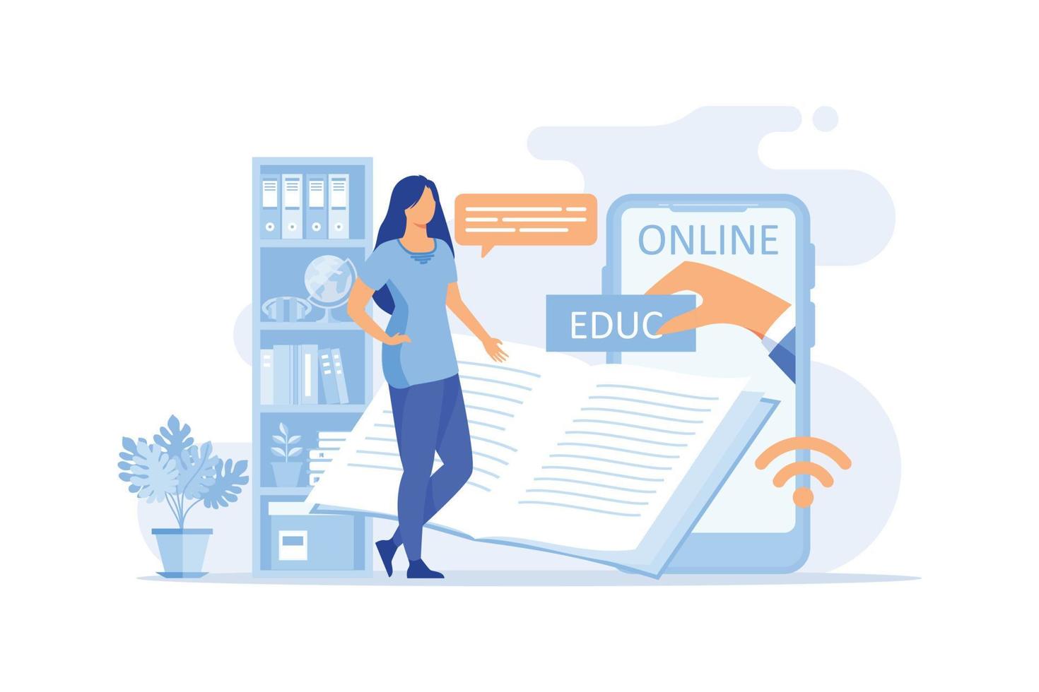 E-learning Online education, home schooling, online classes, training and courses. Web tutorials concept. Education vlog. Distance web learning with education platform, workshop, webinar illustration vector
