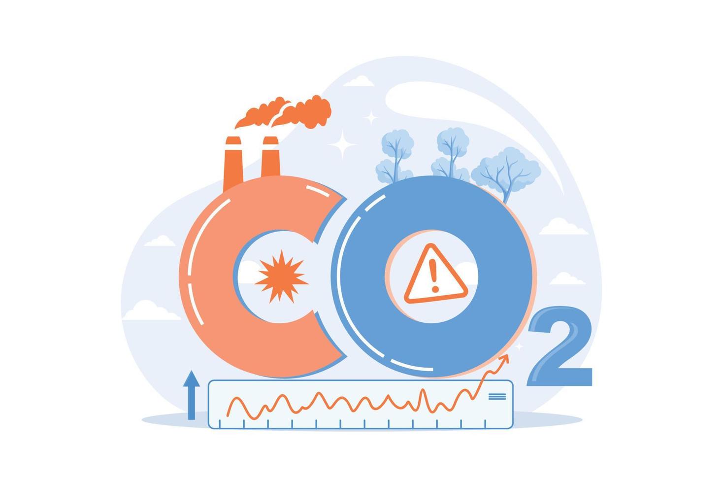 altos niveles de dióxido de carbono co2 atmósfera. las emisiones industriales afectan los cambios en la concentración de dióxido de carbono. Causas del cambio climático en el planeta. problemas de medio ambiente y ecología ilustración vector