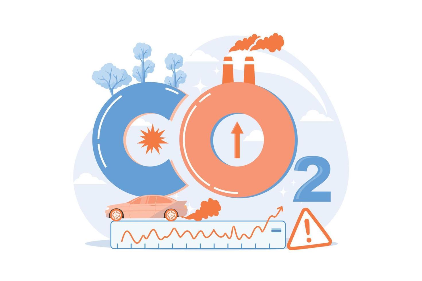 high levels carbon dioxide CO2 atmosphere. Industrial emissions affect changes in carbon dioxide concentration. Causes of climate change on planet. Problems of environment and ecology Illustration vector