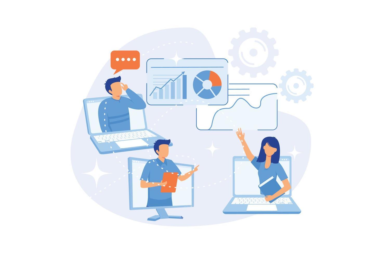 International business partners video conference. Web corporate meeting, webinar, online communication. Modern technologies, video chat. vector