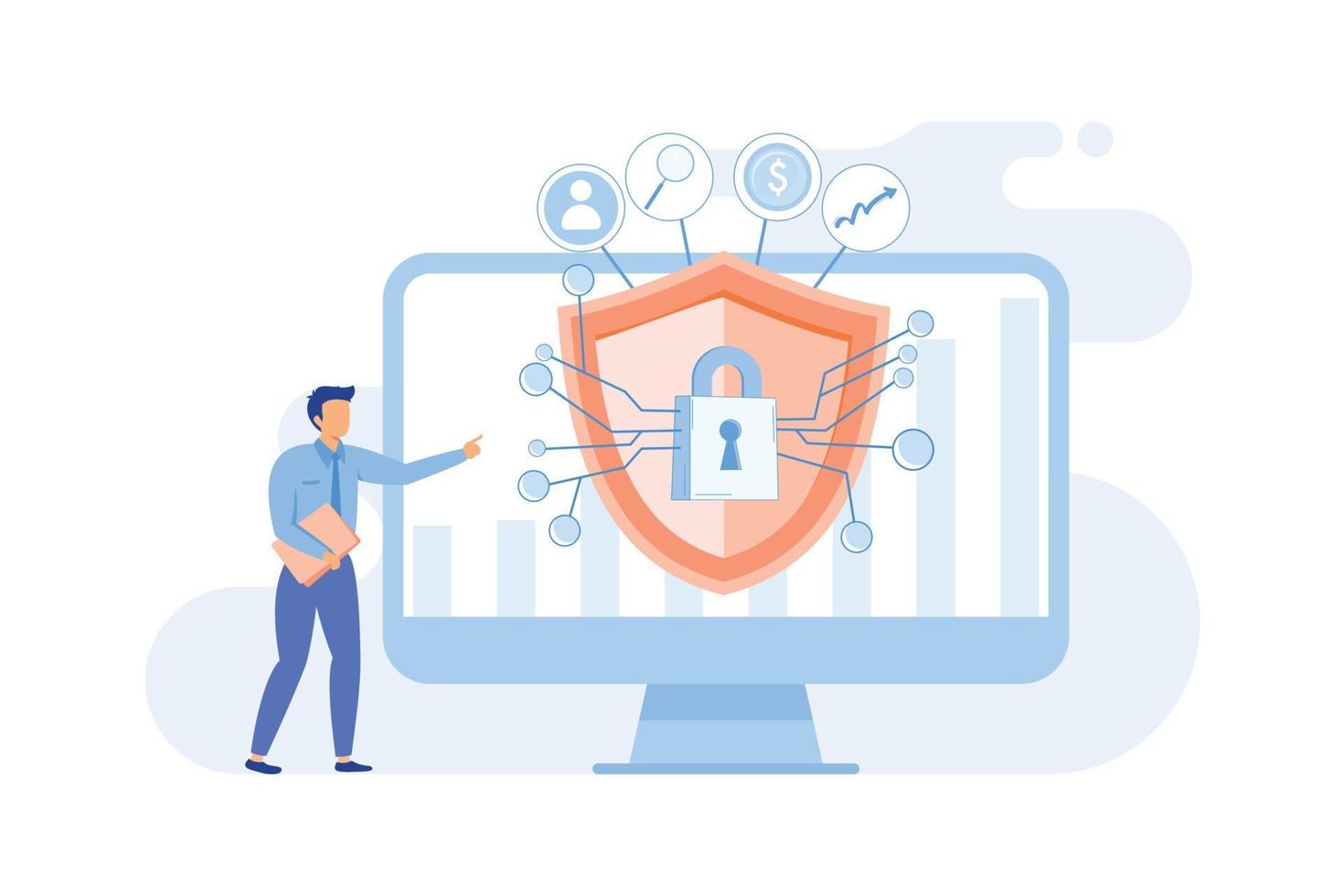 Cyber security risk Cyber security report analysis, risk mitigation management, protection strategy, identify digital threat Flat vector Modern illustration