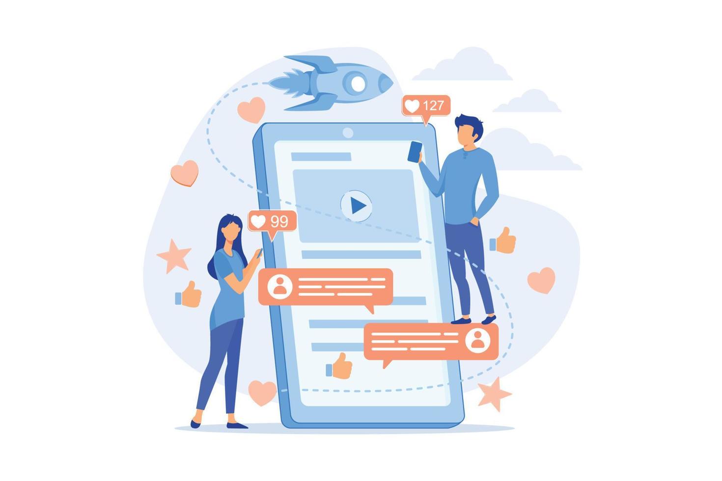 igital marketing, online advertising, SMM. App notification, chatting, texting. Viral content, internet meme creation vector illustration