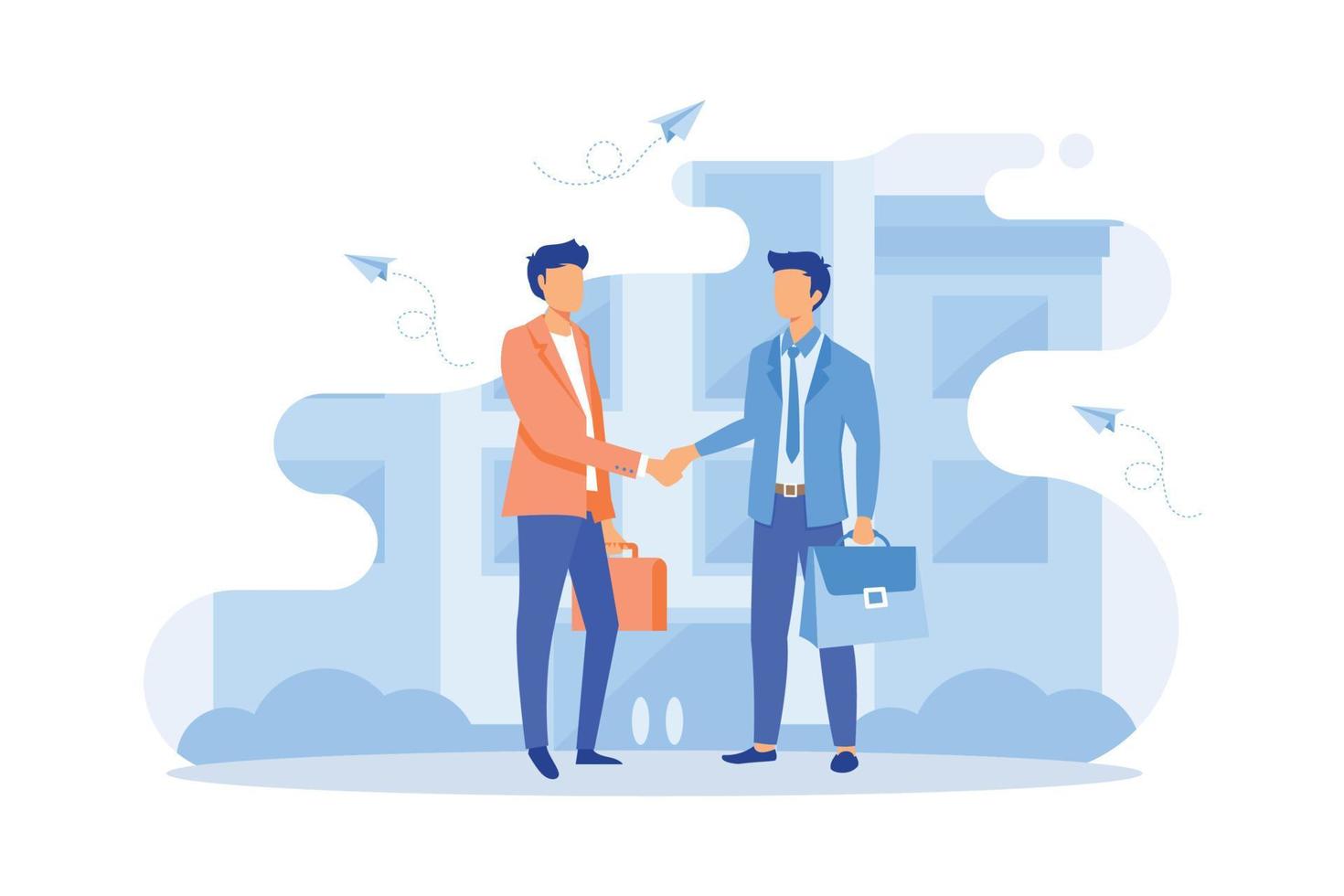 Business partnership relation concept idea with tiny people character. team working partner together template for web landing page, mockup, social media. flat vector modern illustration