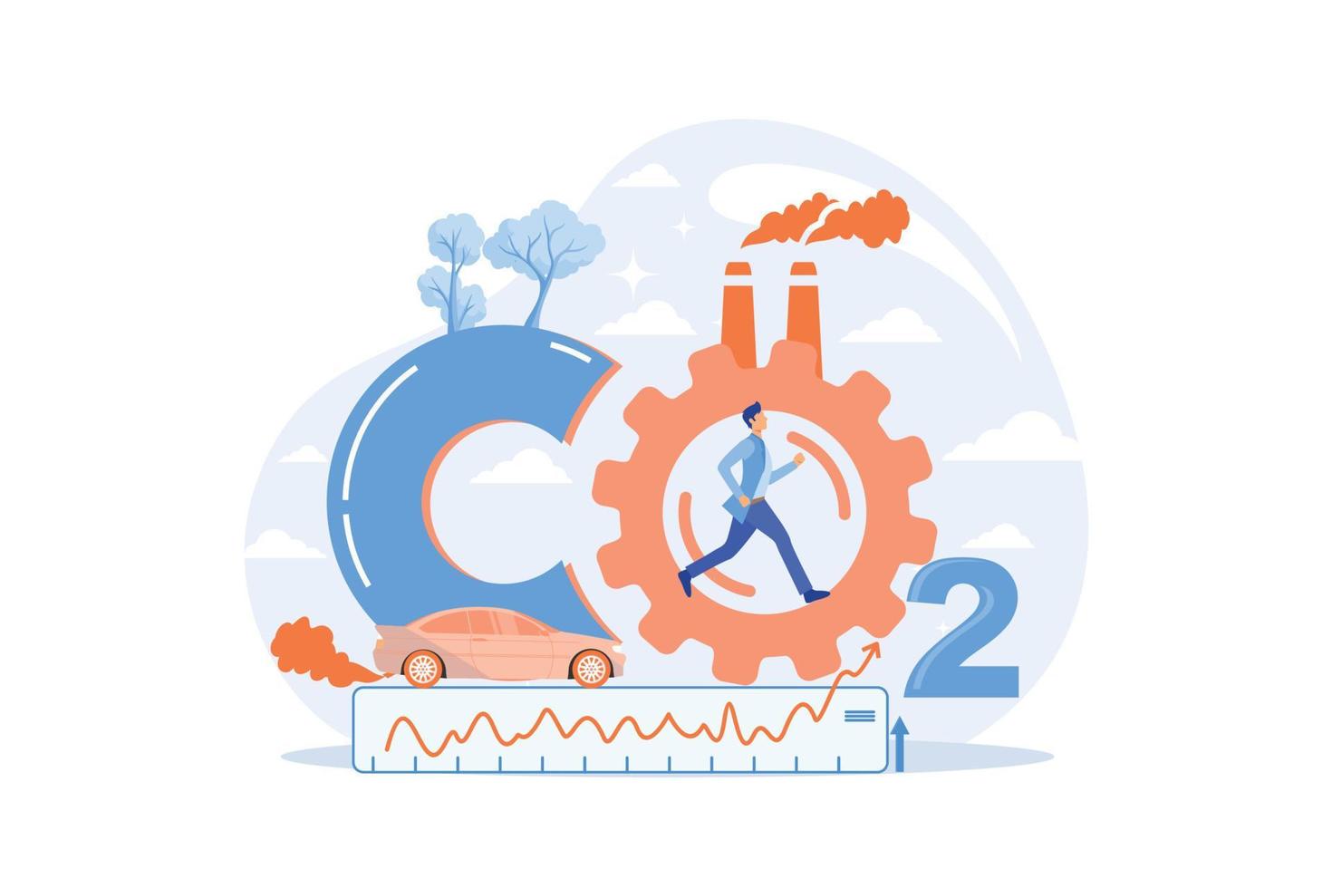 high levels carbon dioxide CO2 atmosphere. Industrial emissions affect changes in carbon dioxide concentration. Causes of climate change on planet. Problems of environment and ecology Illustration vector