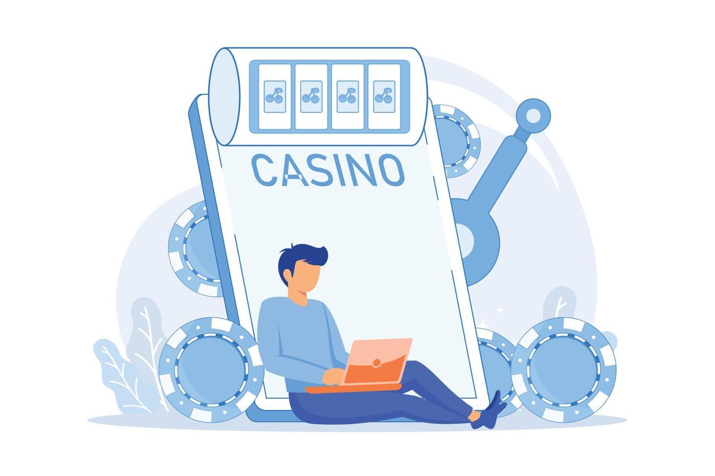 Slot machine Online slot machine, casino game, big money winner, jackpot win, gambling addiction, download application, playing experience flat design modern illustration vector