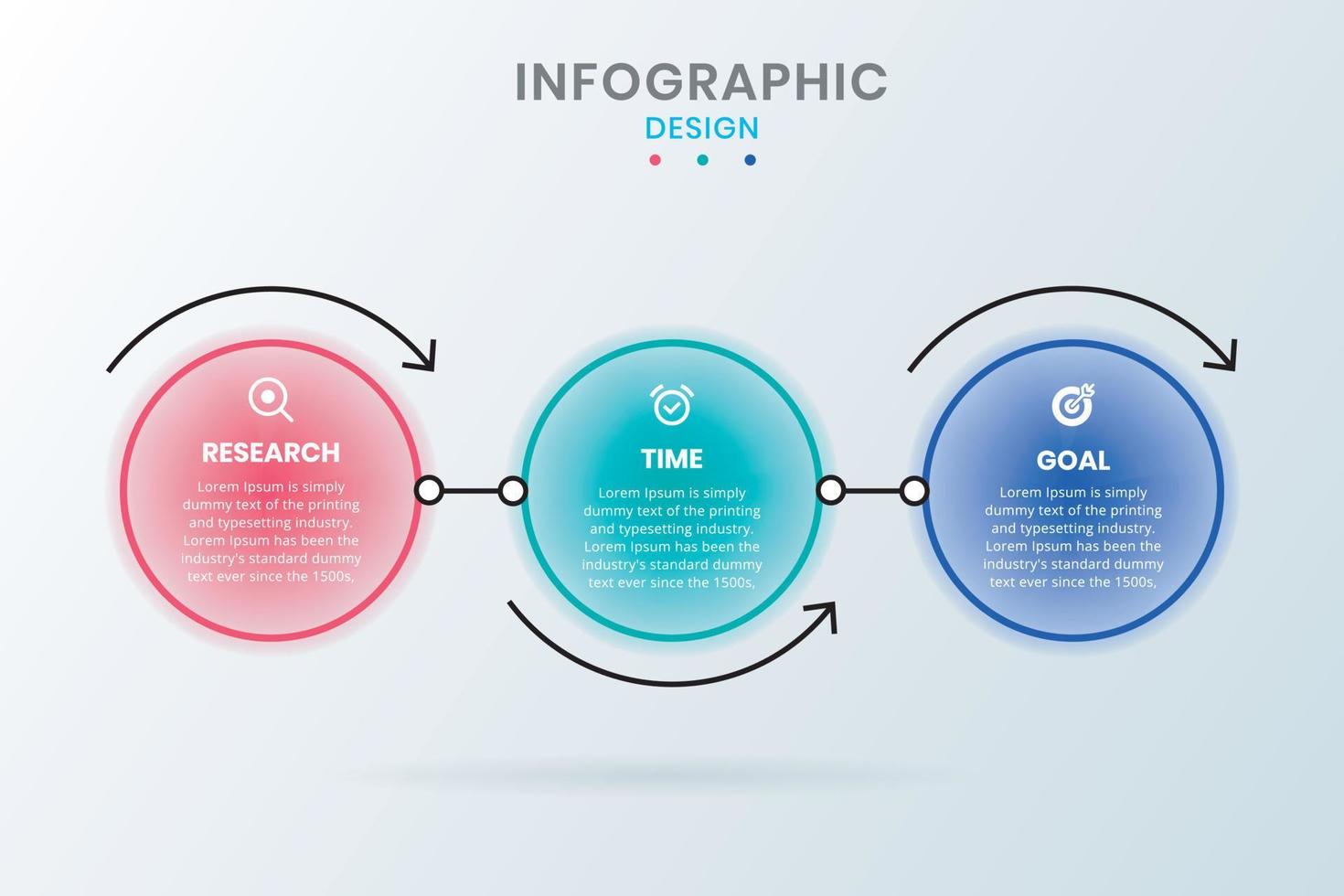 Plantilla de infografía circular moderna de 3 pasos vector