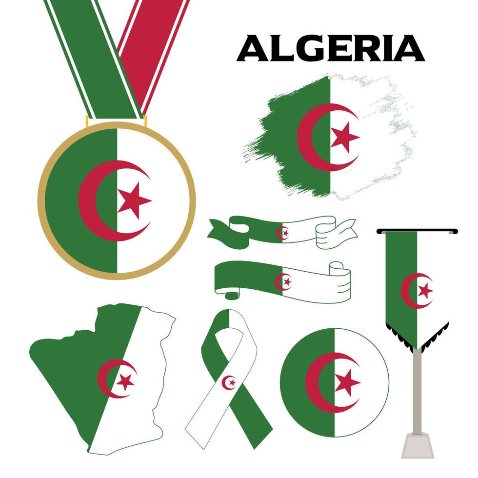 Elements Collection With The Flag of Algeria Design Template Design vector