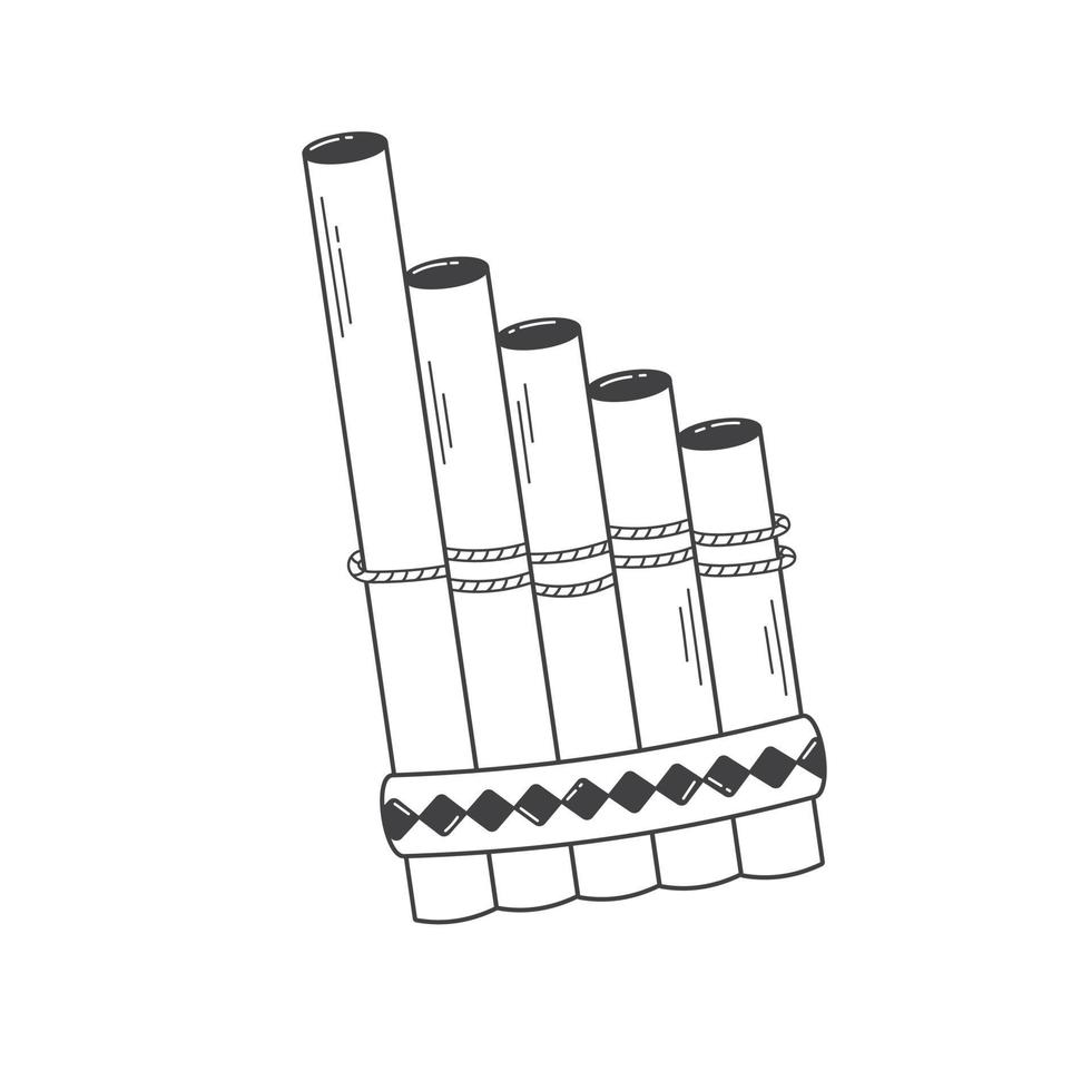 Vector Sketch pan flute. Bamboo pipe. Woodwind folk musical instrument. Isolated doodle image on a white background.