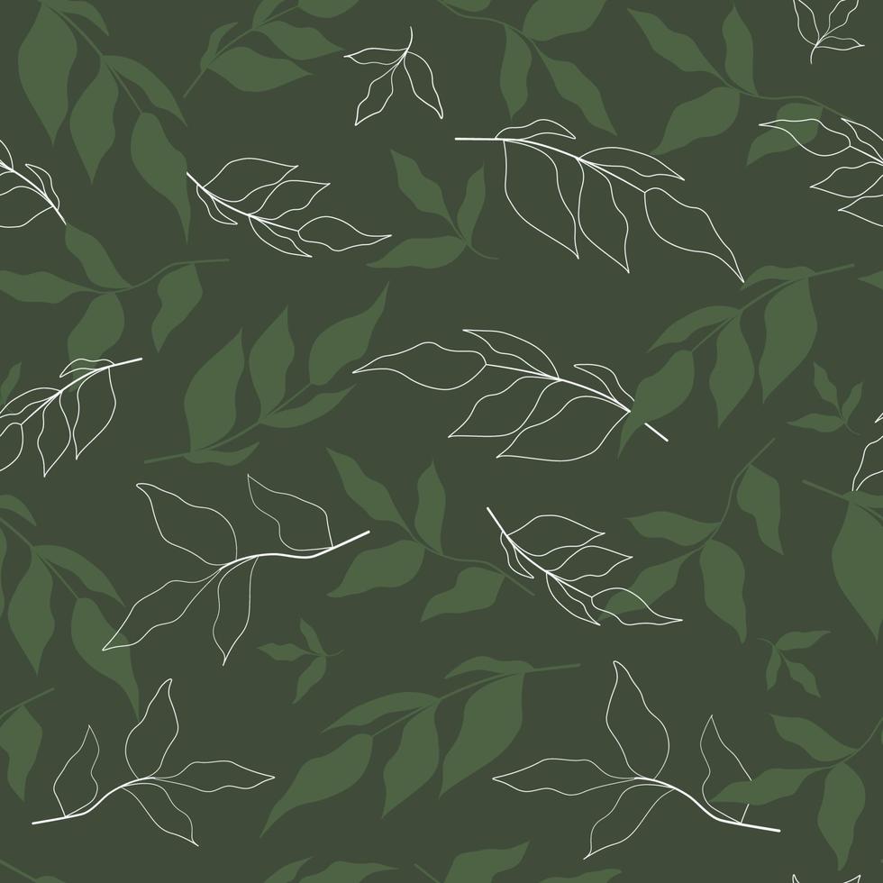 Seamless pattern with abstract tree branches with leaves. Natural line art. Vector graphics.