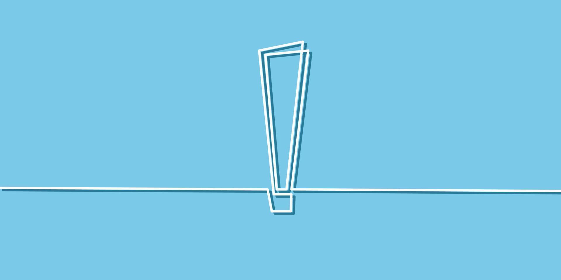 Continuous line of Exclamation mark on blue background. vector