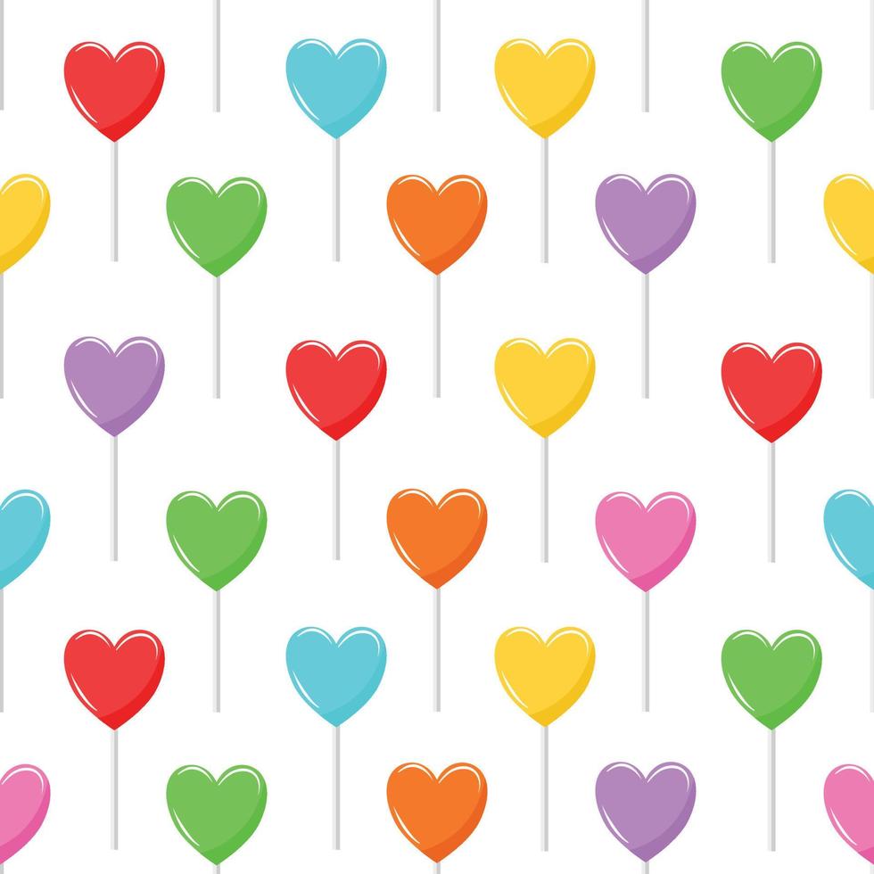 Heart Lollipops seamless pattern on white background. vector