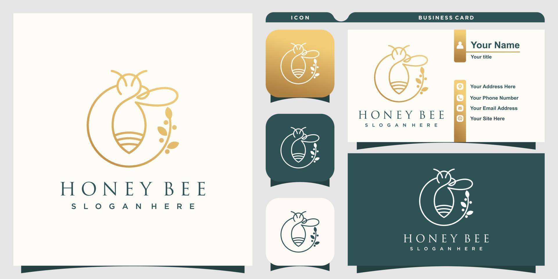 Honey bee logo illustration with business card template vector
