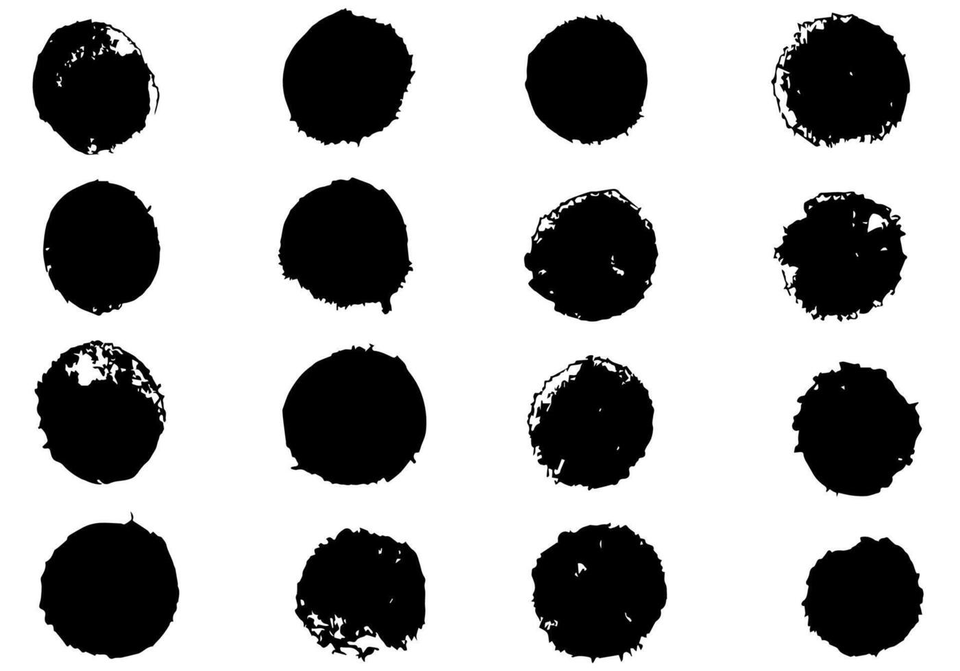 set of vector circle brush strokes texture filled black ink on a white background