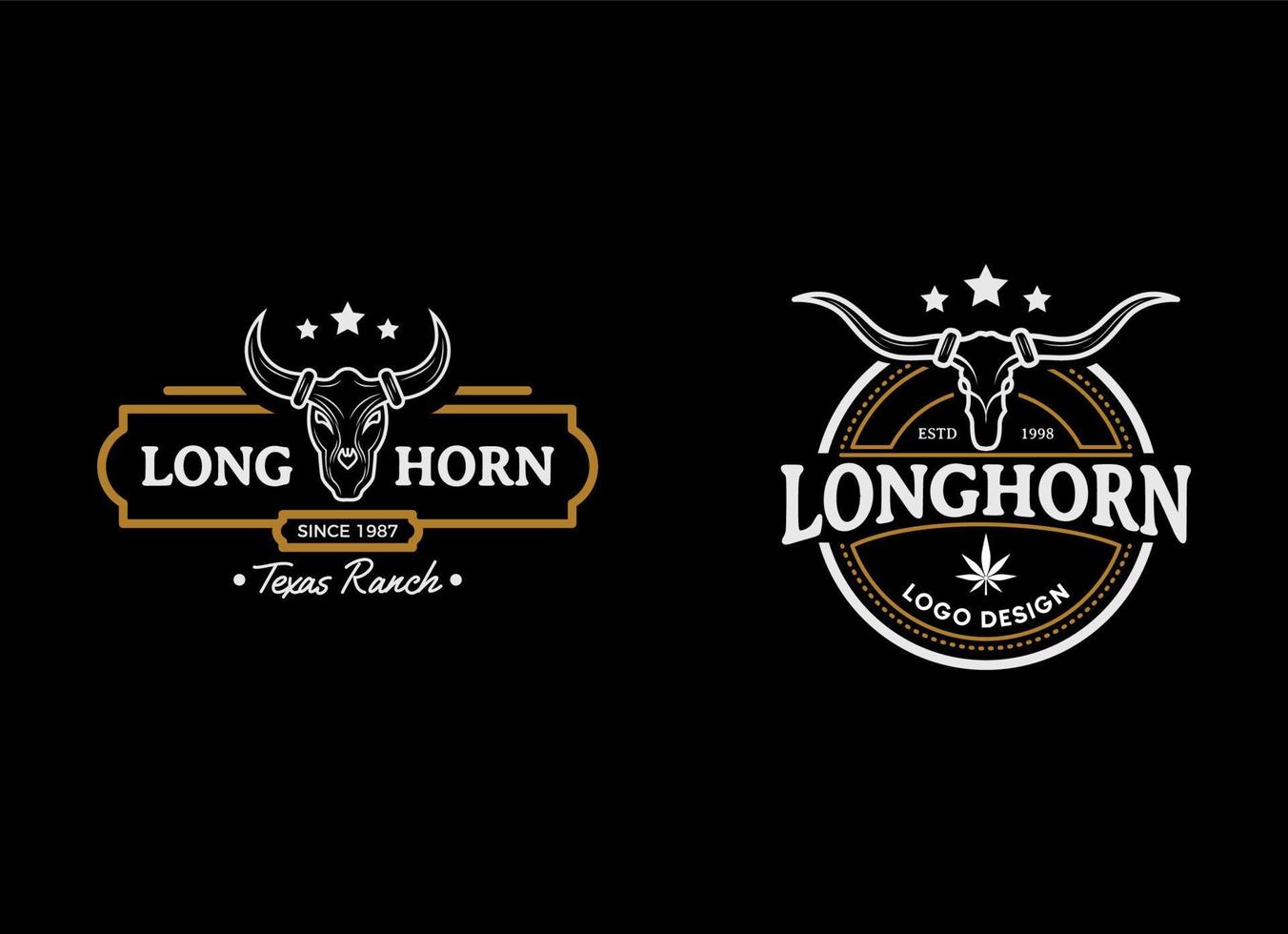 Texas Longhorn, Country Western Bull Cattle Vintage Label Logo Design vector