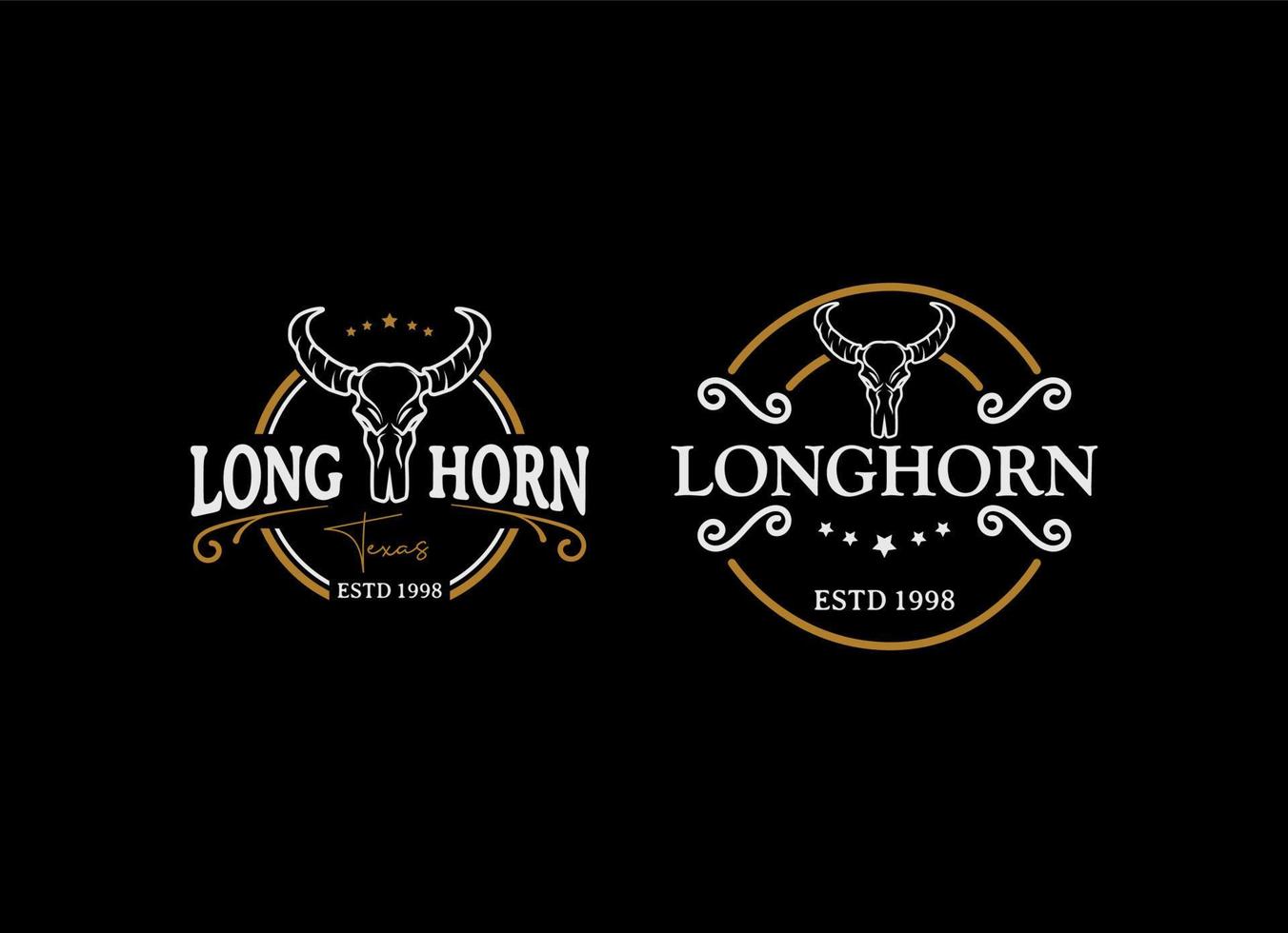 Texas Longhorn, Country Western Bull Cattle Vintage Label Logo Design vector