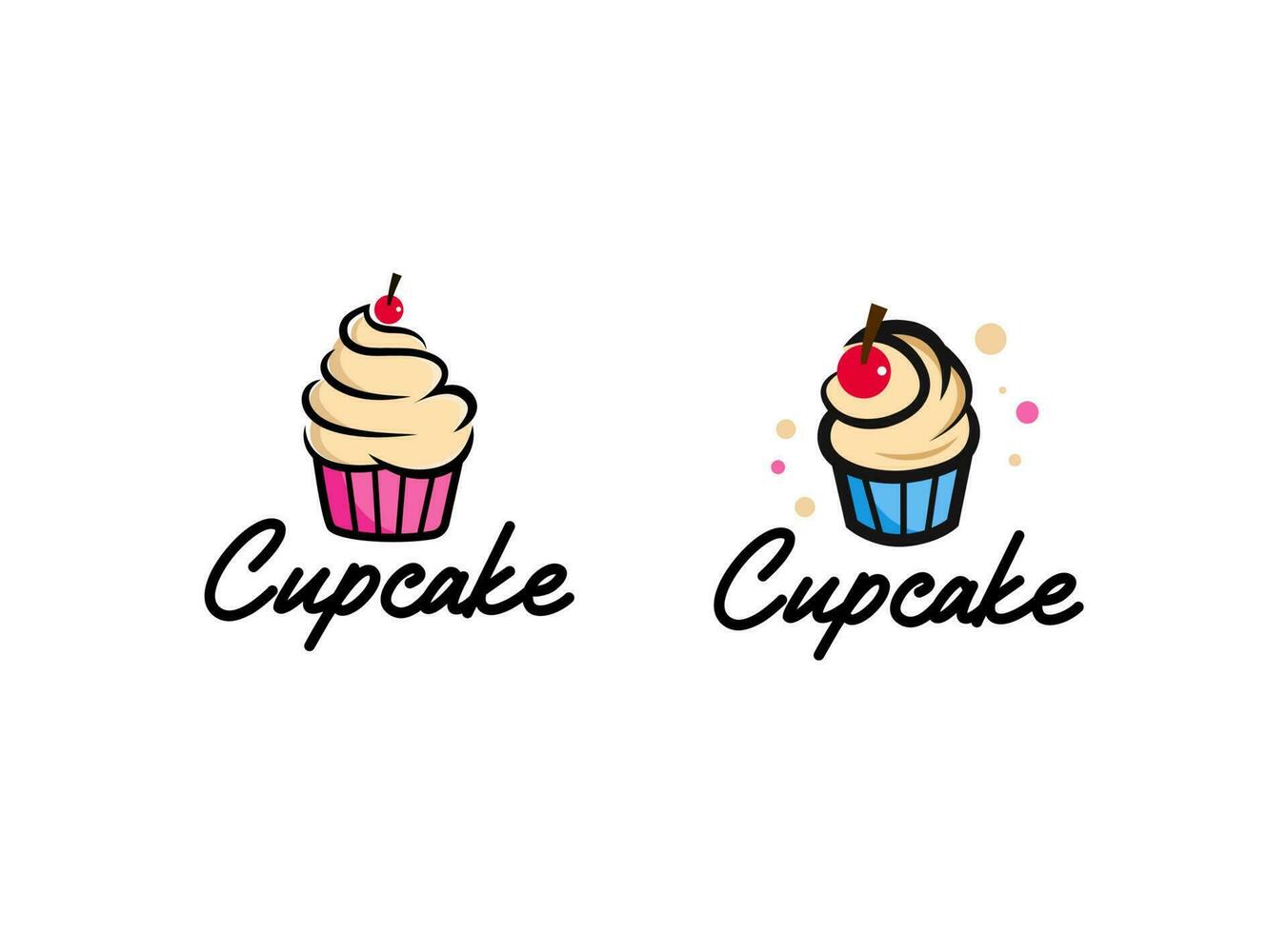 Cupcake Shop Logo. Round linear logo of cake store on black background. vector