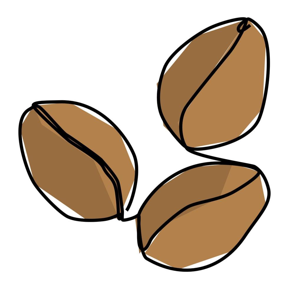 Single line drawing of rosted coffee beans. Simple flat color doodle style design for food and beverage concept vector