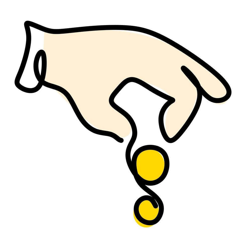 A hand holding coins. Single line drawing vector illustration. Hand drawn style design for business and finance concept