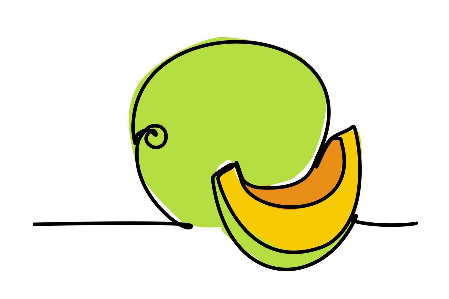 dibujo de una sola línea continua de rodajas de melón tropical dulce. ilustración de vector de estilo dibujado a mano de color plano simple para el concepto de vida natural y saludable