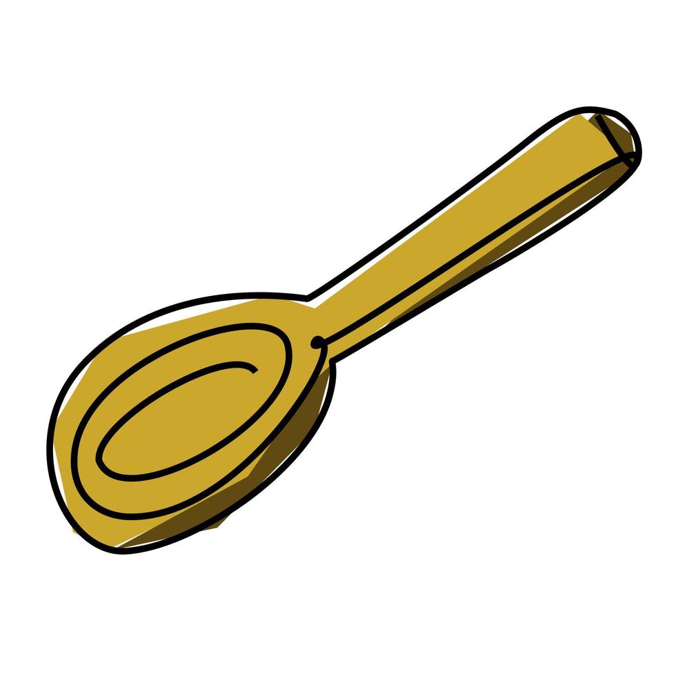 Single line drawing of a wooden table spoon . Simple flat color doodle style design for food and beverage concept vector