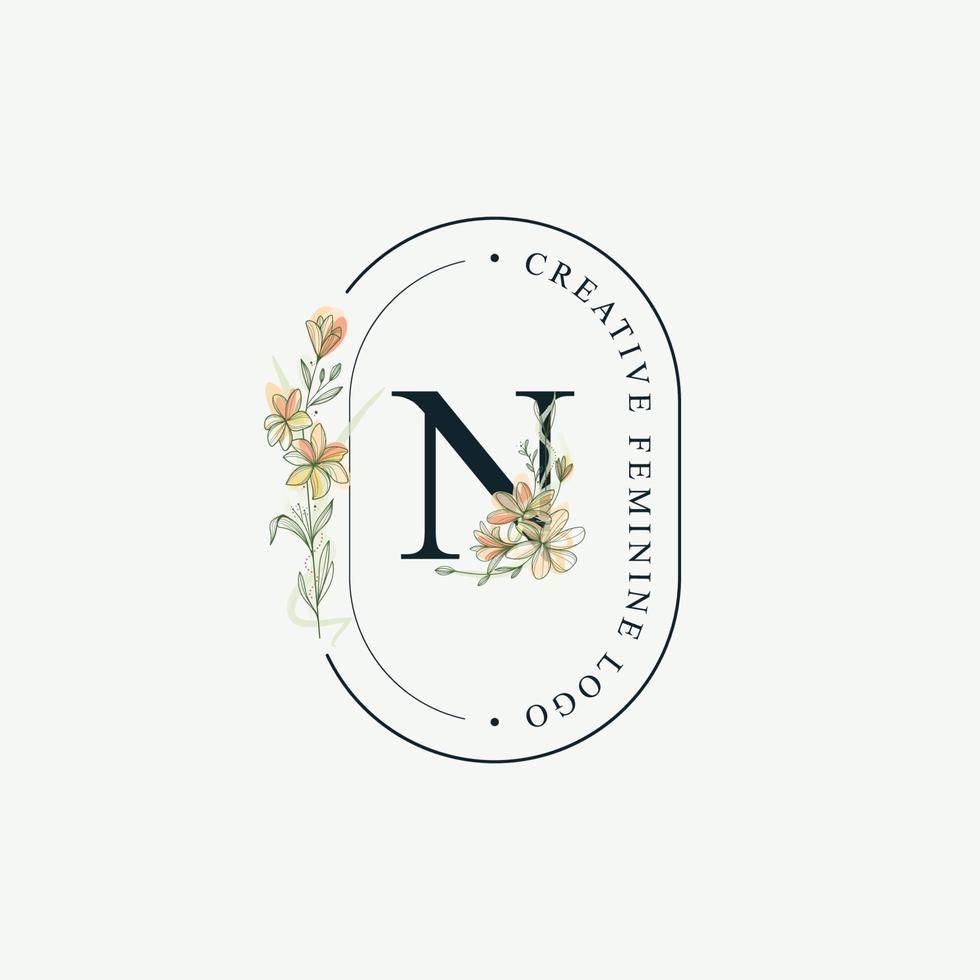 iniciales letra n plantilla de logotipos florales de boda, elegantes plantillas mínimas modernas dibujadas a mano vector