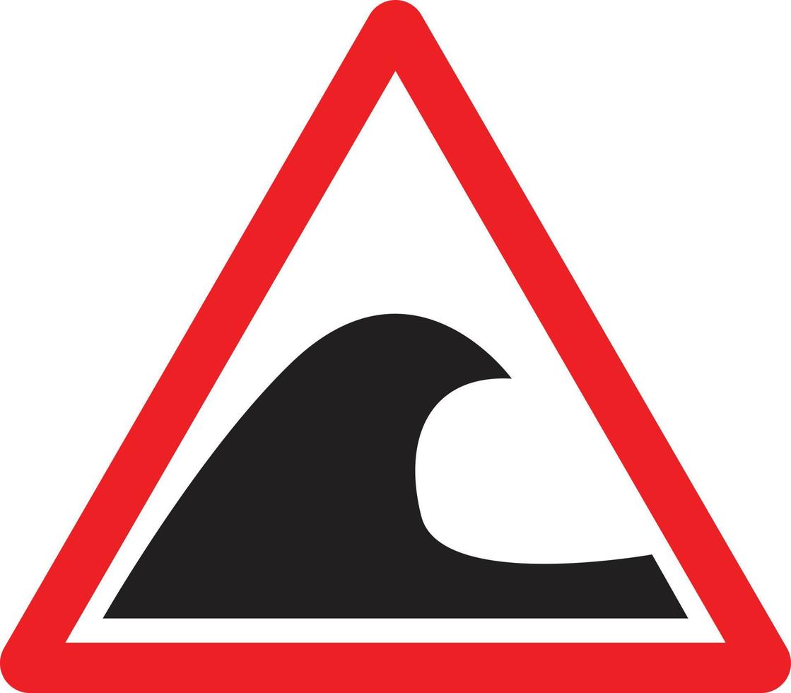 icono de advertencia de tsunami en un fondo blanco. señal de zona de peligro de tsunami. símbolo de advertencia de tsunami. estilo plano vector