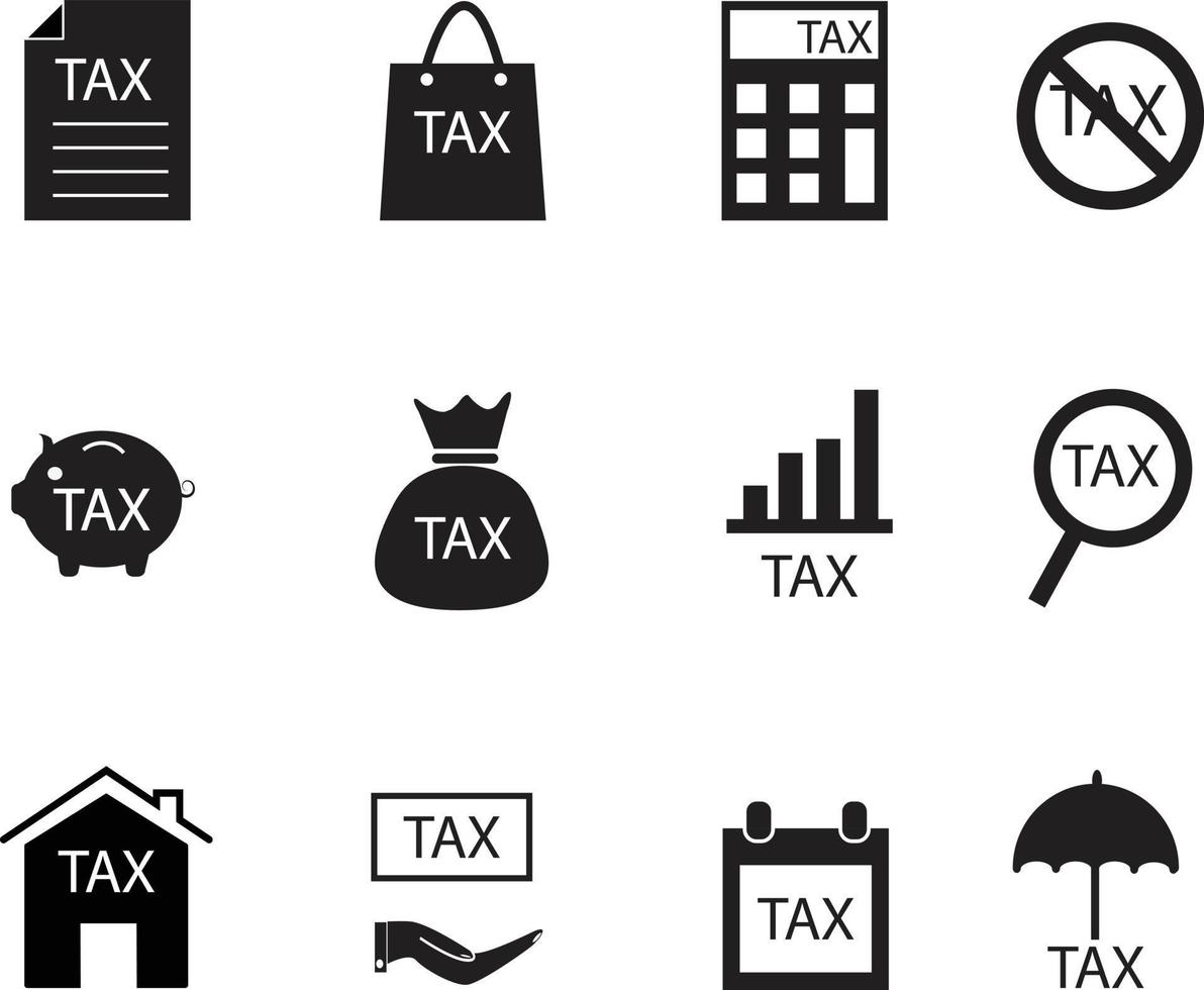 tax icon silhouette vector set. black tax sign. tax symbol. flat style.