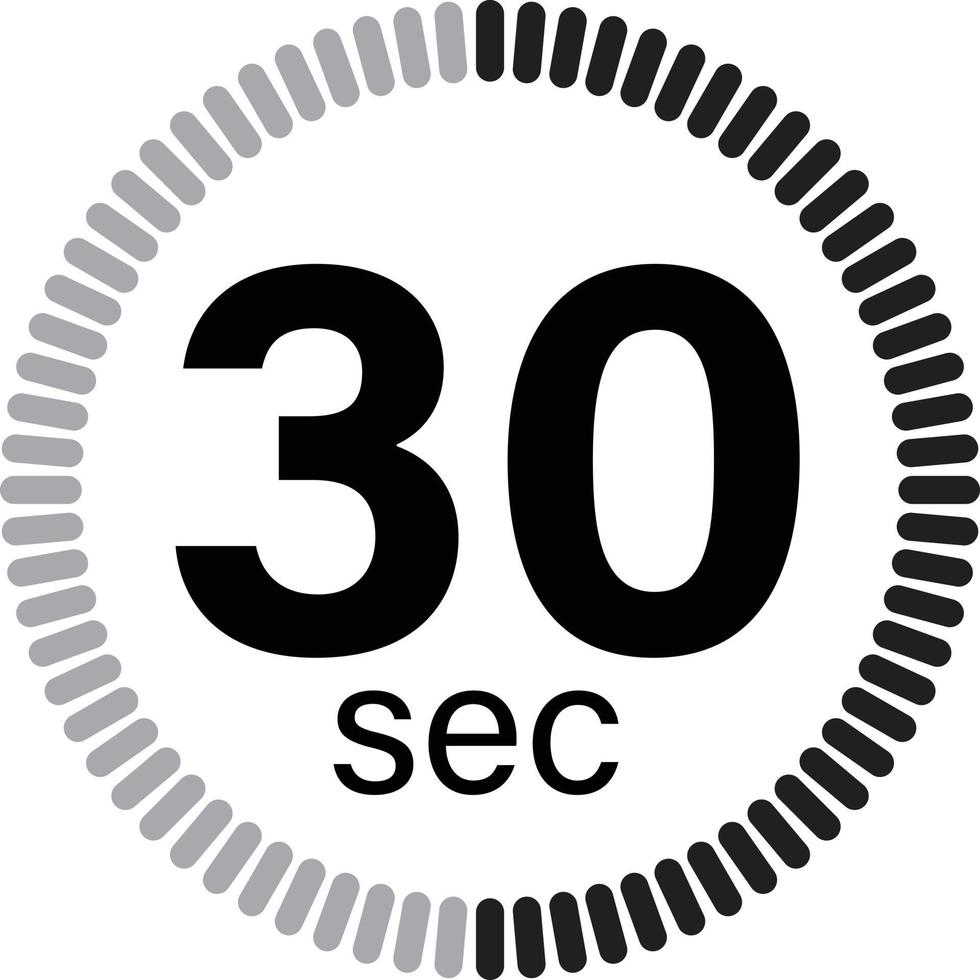 Icono de reloj temporizador de 30 segundos sobre fondo blanco. Icono de cronómetro de 30 segundos, tiempo de cuenta regresiva, señal de cronómetro de parada digital. Símbolo de temporizador de 30 segundos. estilo plano vector