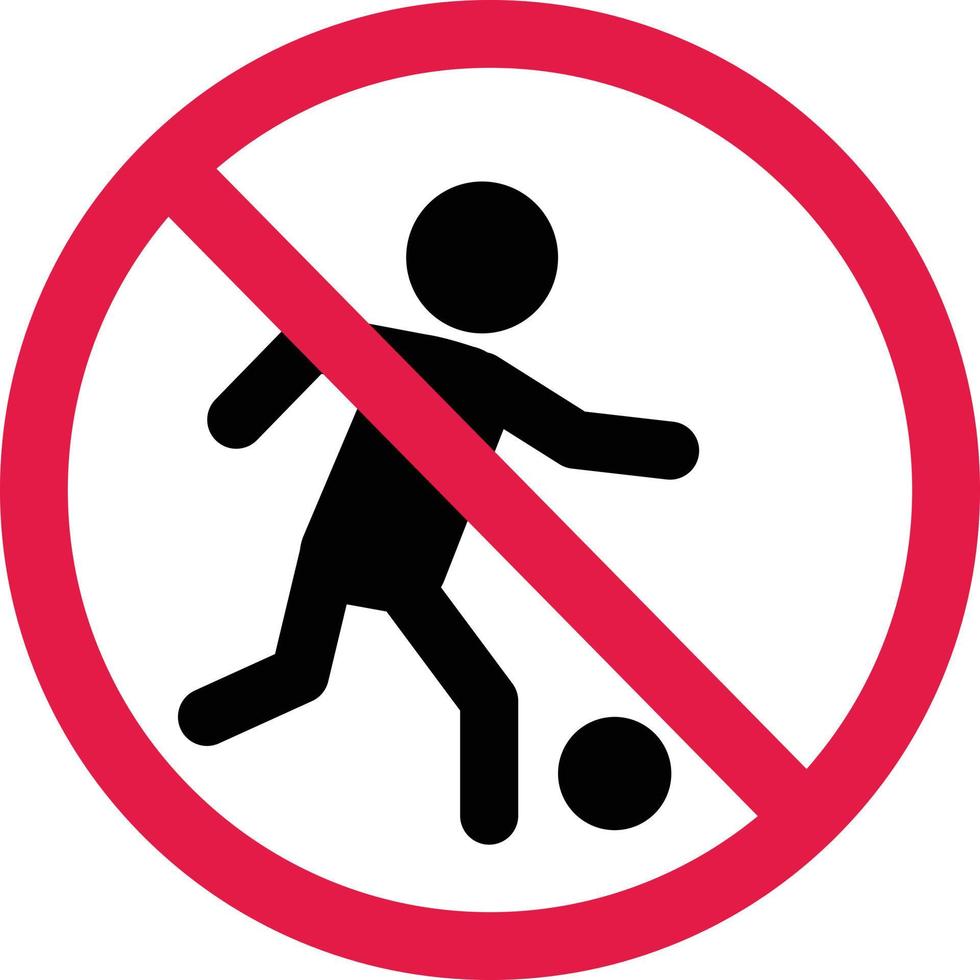 sin señal de fútbol. ningún icono de jugador de fútbol. prohibición de jugar al símbolo del fútbol. estilo plano vector