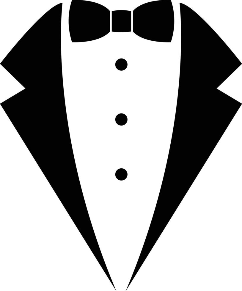 icono de traje de camarero sobre fondo blanco. signo de esmoquin y pajarita. corbata de boda. estilo plano vector