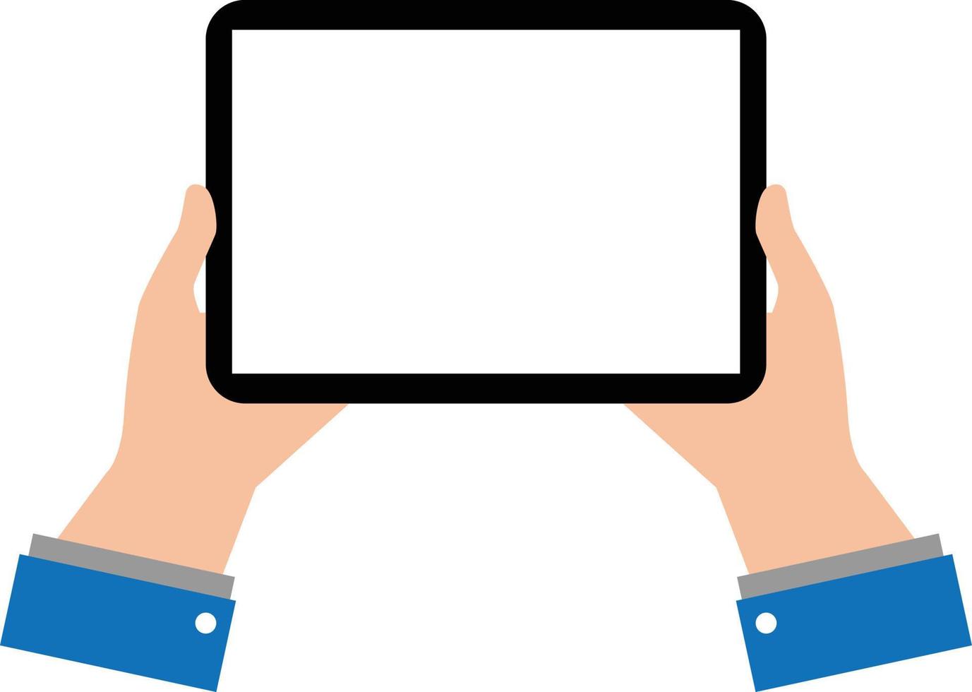 black empty tablet hands on white background. Businessman hold tablet with empty white screen. flat style. vector