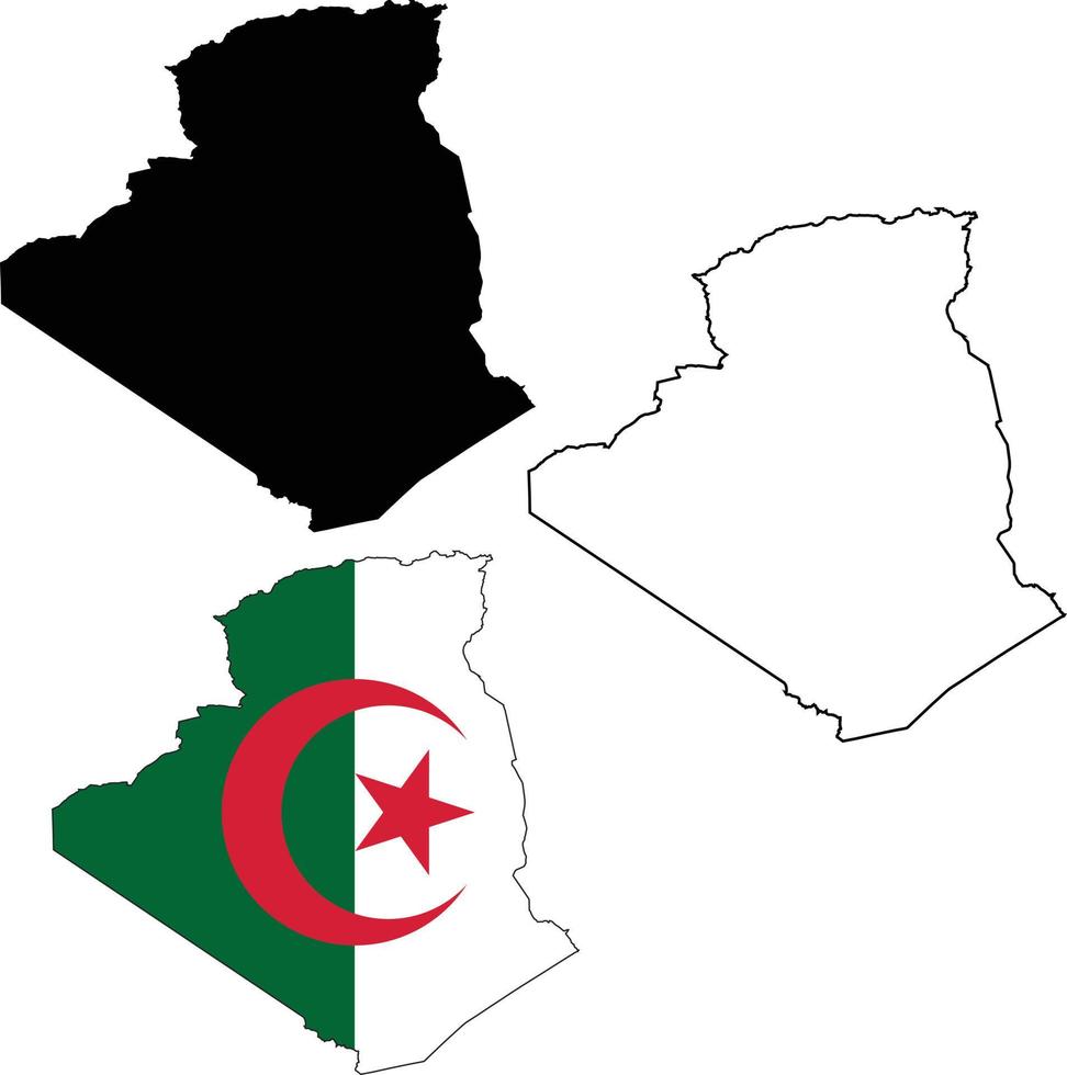 map of Algeria with flag. outline map Algeria. Algeria vector map silhouette. flat style.