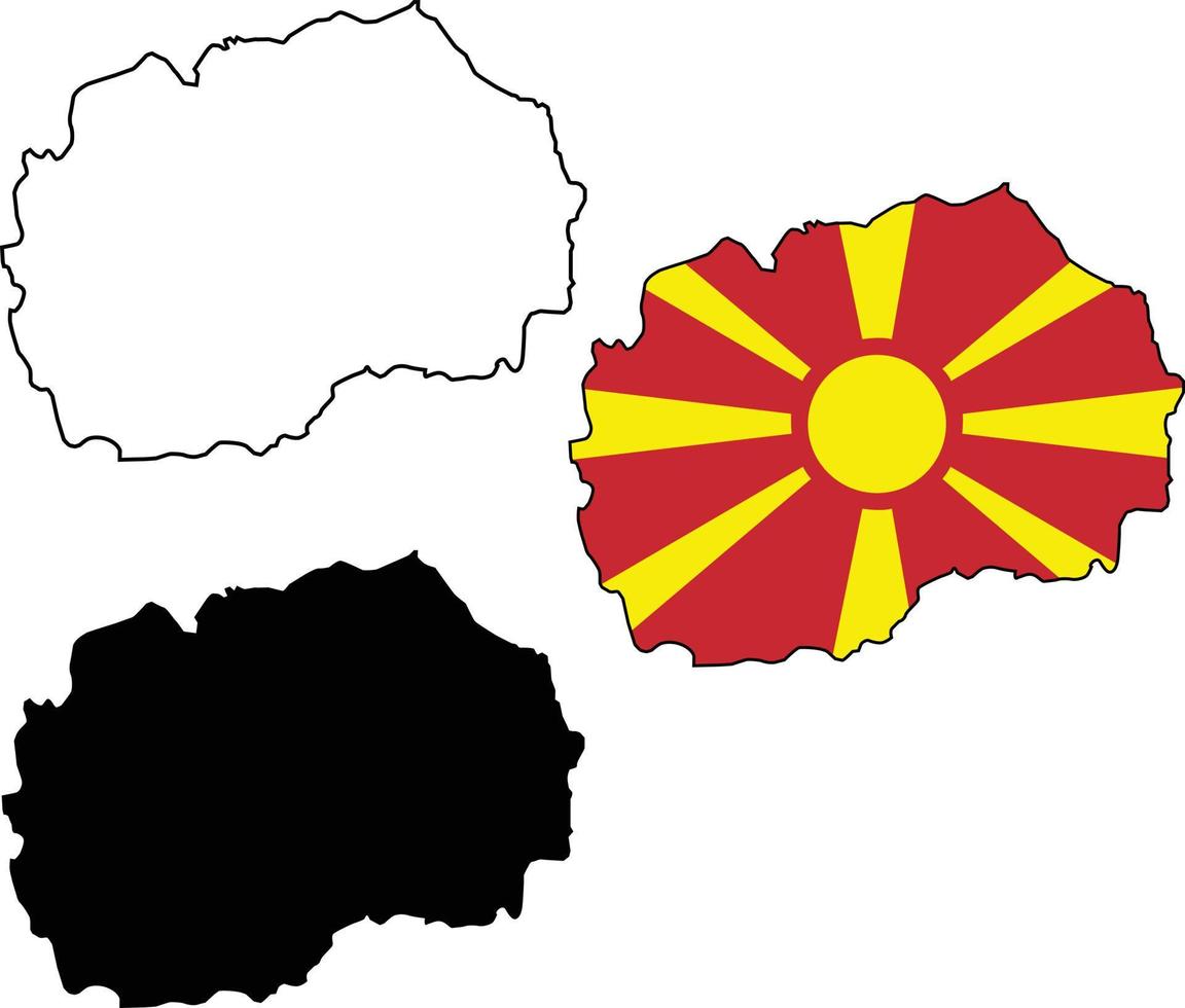 mapa de macedonia del norte con bandera. mapa de contorno macedonia del norte. silueta de mapa vectorial de macedonia del norte. estilo plano vector