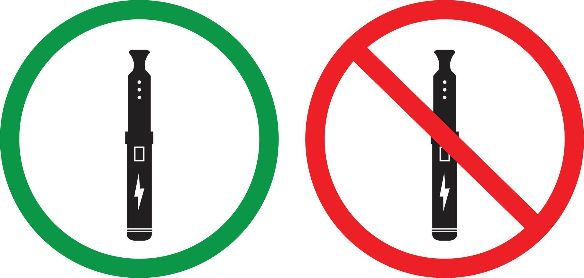 no vaping and vaping area signs. vape and smoke prohibition and green access circles. vaping area sign. electronic cigarette sign. flat style. vector