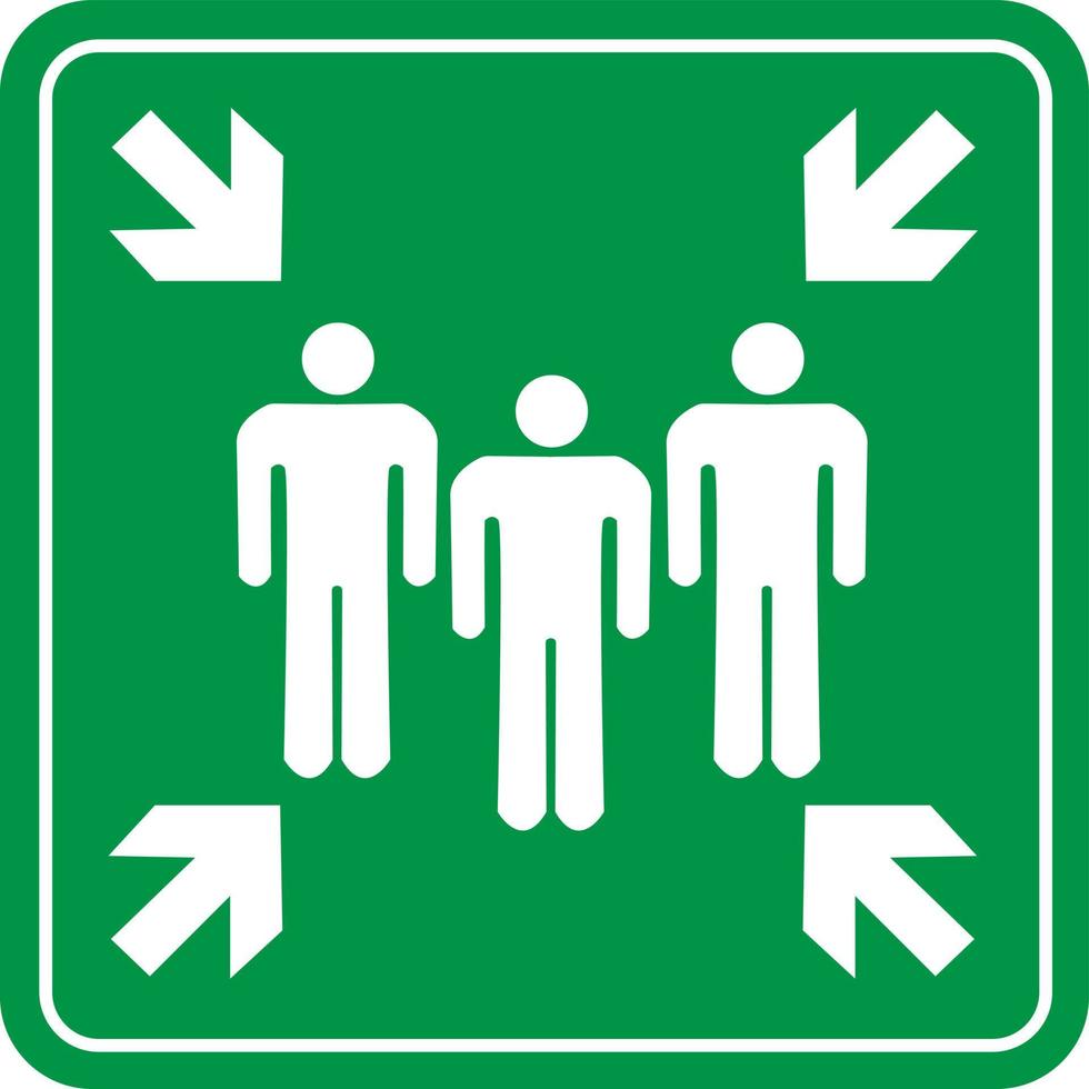 assembly point sign on white background. emergency evacuation assembly point sign. gathering point signboard. flat style. vector