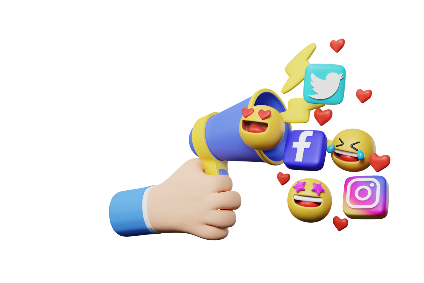 3d rendering of hand holding megaphone, digital marketing social media png