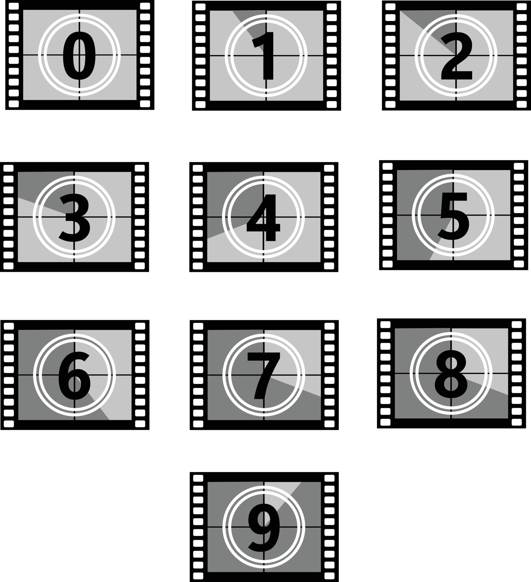 set a classic film countdown frame at the number one, two,three,four