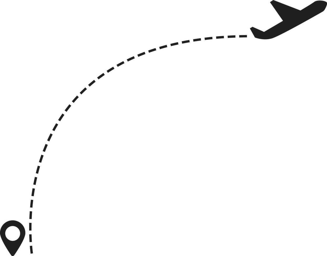 trayectoria del avión al punto con línea discontinua. ruta del avión sobre un fondo blanco. estilo plano vector