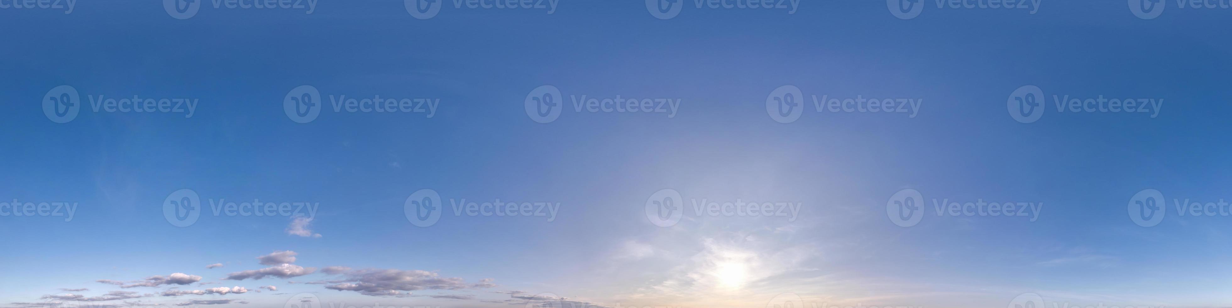 Seamless clear blue sky hdri panorama 360 degrees angle view with zenith for use in 3d graphics as sky dome or edit drone shot photo