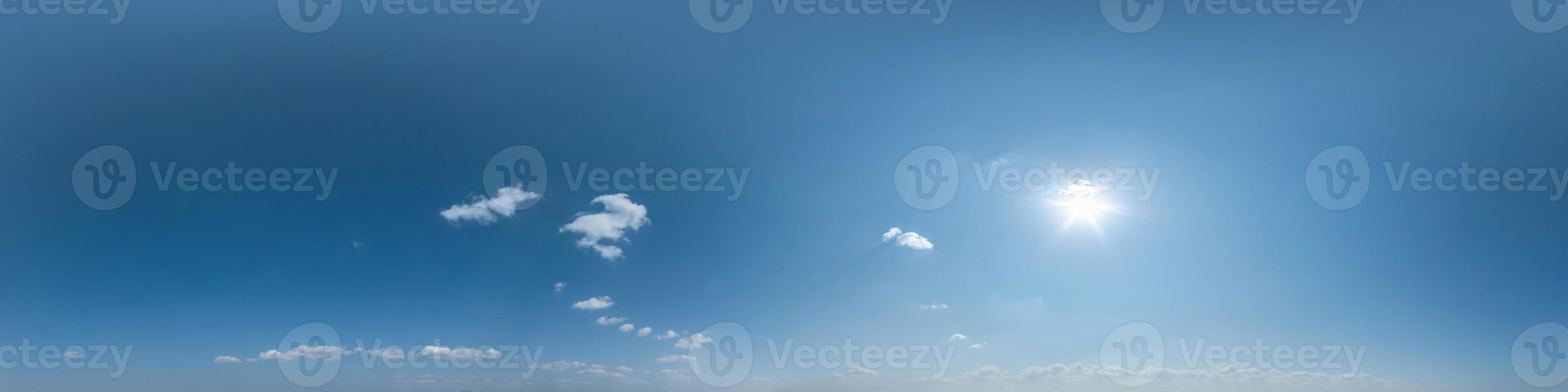 clear blue sky with white beautiful clouds. Seamless hdri panorama 360 degrees angle view  with zenith for use in 3d graphics or game development as sky dome or edit drone shot photo