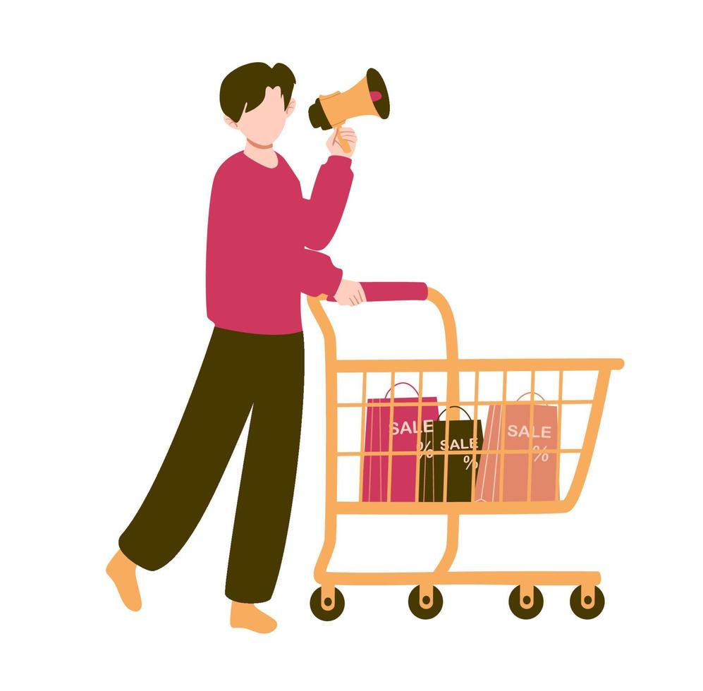 Man shopping with trolley vector