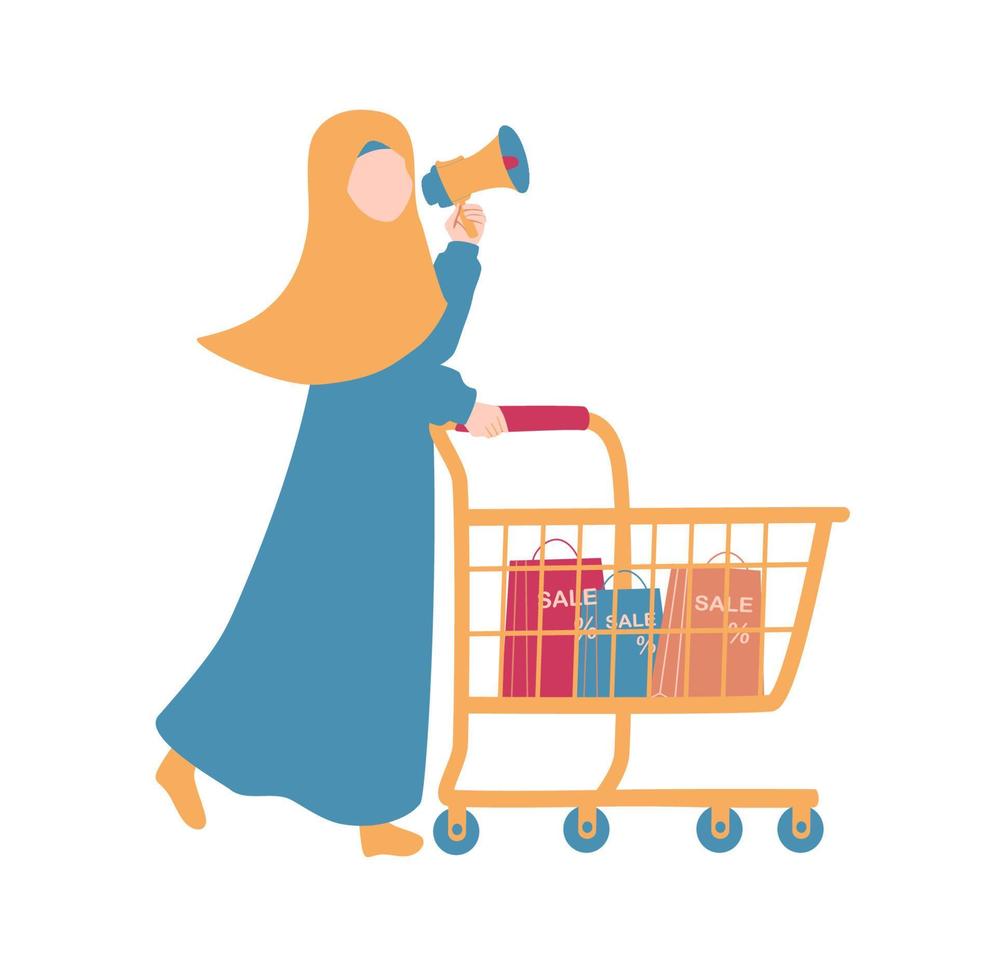 ilustración de compras de mujer musulmana vector