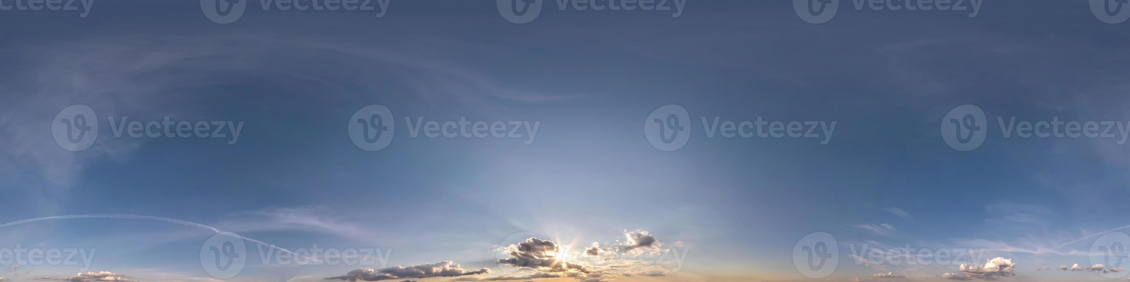 clear blue sky with white beautiful clouds. Seamless hdri panorama 360 degrees angle view  with zenith for use in 3d graphics or game development as sky dome or edit drone shot photo