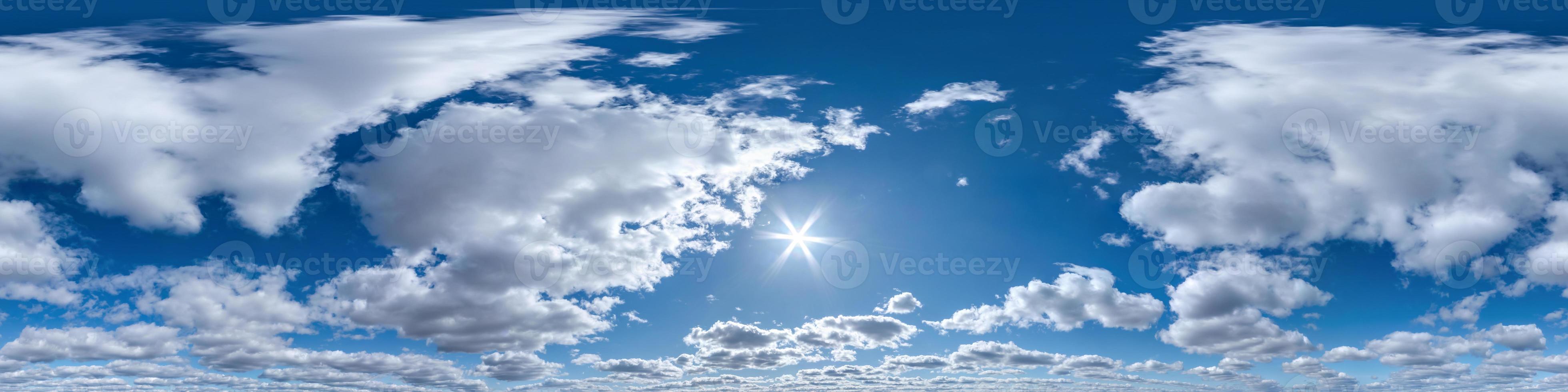 clear blue sky with white beautiful clouds. Seamless hdri panorama 360 degrees angle view  with zenith for use in 3d graphics or game development as sky dome or edit drone shot photo