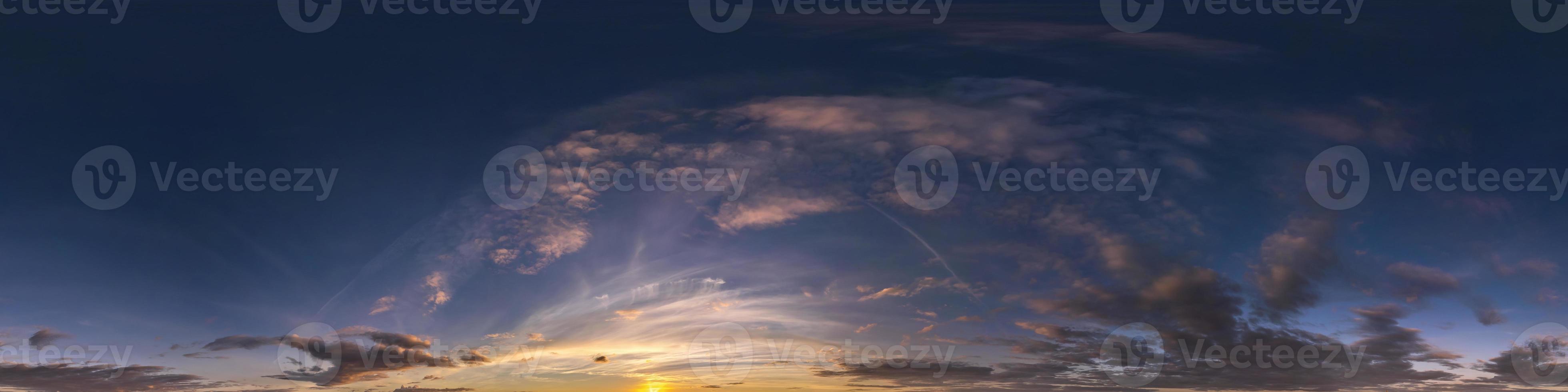 evening blue sky hdr 360 panorama with white beautiful clouds in seamless projection with zenith for use in 3d graphics or game development as sky dome or edit drone shot for sky replacement photo